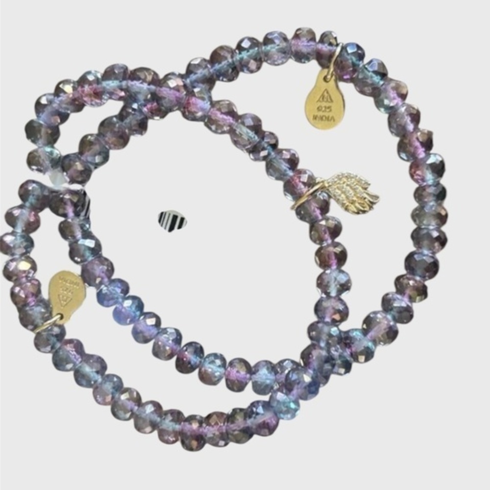 Rarities Carol Brodie Set of 2 GEMSTONE Bead Stretch Bracelet MISQUE TOPAZ nwt